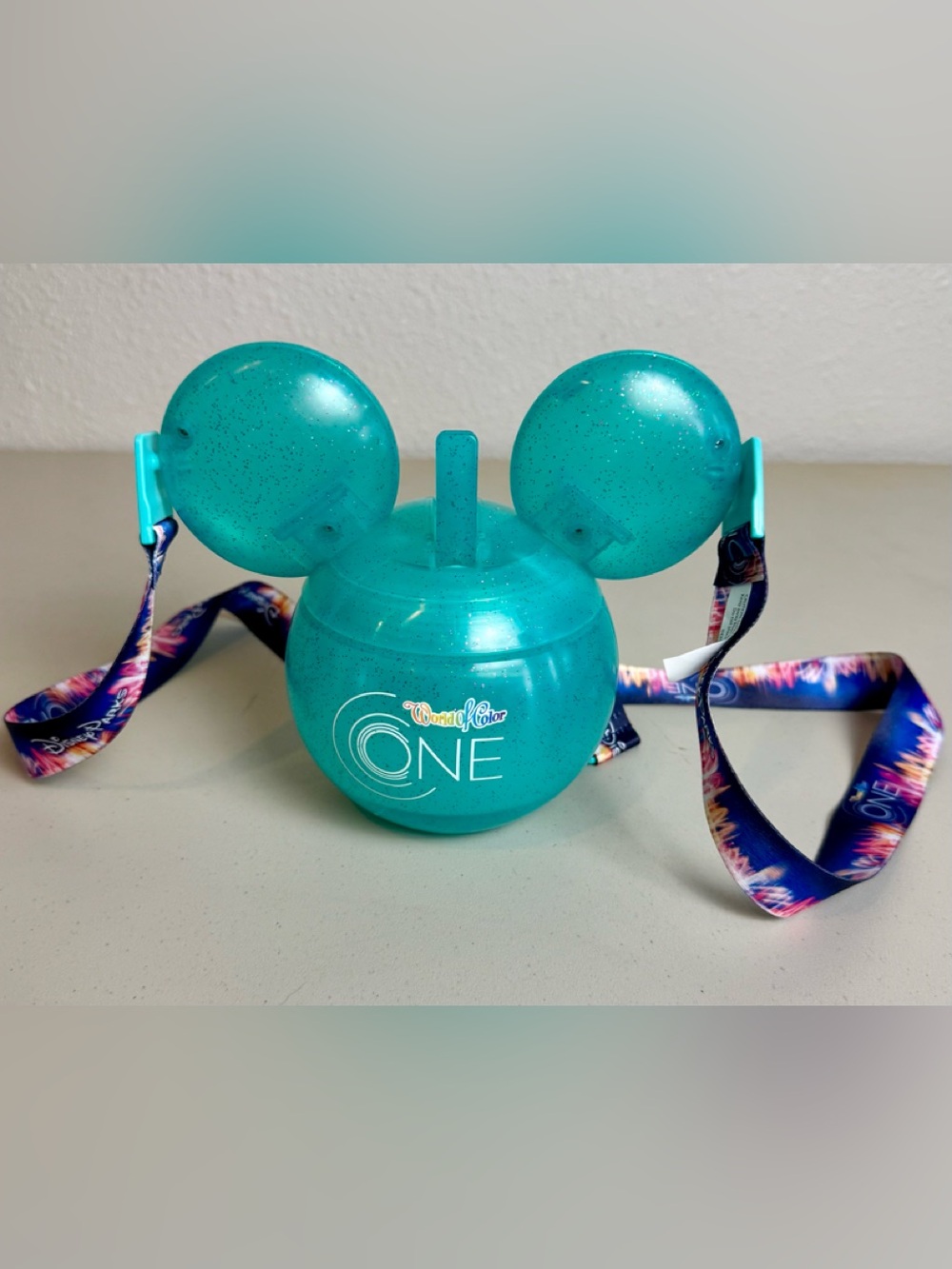 Disney Parks World of Color One 100th Teal Light Up Lanyard Mickey Sipper Cup